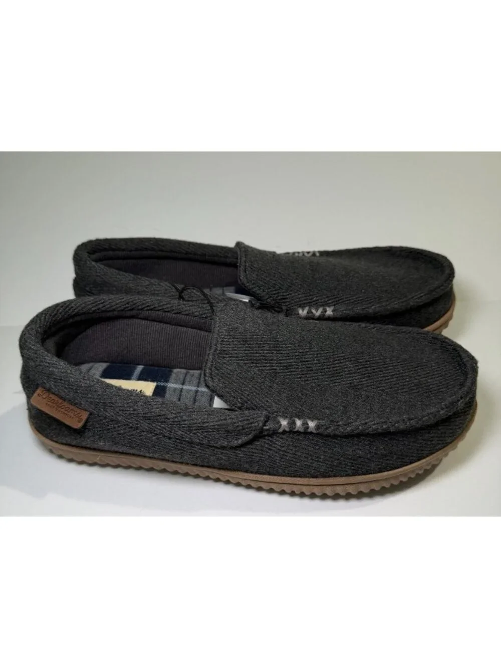 Dearfoams Mens Moccasin Slippers Size S 7-8 Gray Herringbone Memory Foam NWT